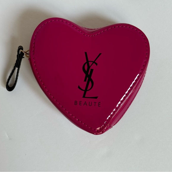 Yves Saint Laurent YSL Beaute Heart Shaped Makeup Zippered Pouch w/ Mirror Pink - Picture 1 of 17
